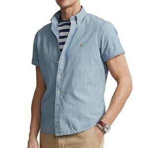 Mens Ralph Lauren Classic-Fit Chambray Short-Sleeve Woven Shirt